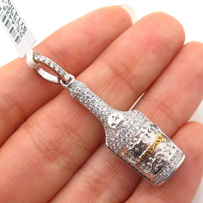 925 Sterling Silver 2-Tone Swarovski Crystal Cognac Bottle Design Pendant