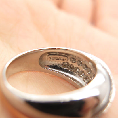 925 Sterling Silver Enamel Real White Diamond Striped Domed Ring Size 7.75"