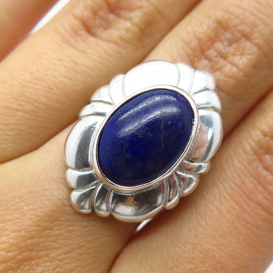 925 Sterling Silver Vintage Shube Real Lapis Lazuli Gem Oval Ring Size 8.25