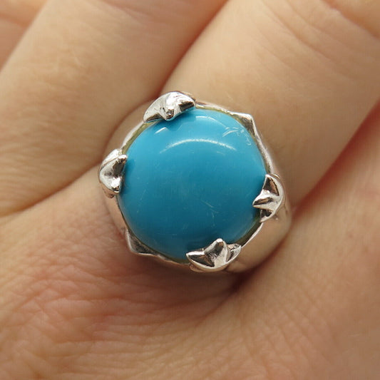 925 Sterling Silver Real Turquoise Gemstone Ring Size 7 3/4