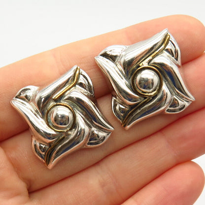 925 Sterling Silver 2-Tone Vintage Mexico Floral Design Earrings