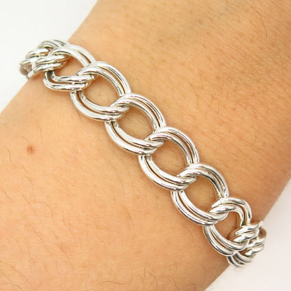 925 Sterling Silver Italy Double Cable Link Bracelet 6 3/4"