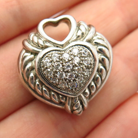 925 Sterling Silver C Z Puffy Heart Design Pendant