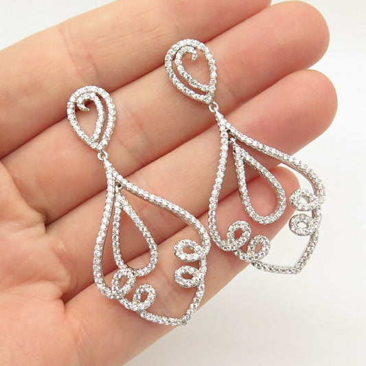 925 Sterling Silver Pave C Z Dangling Earrings