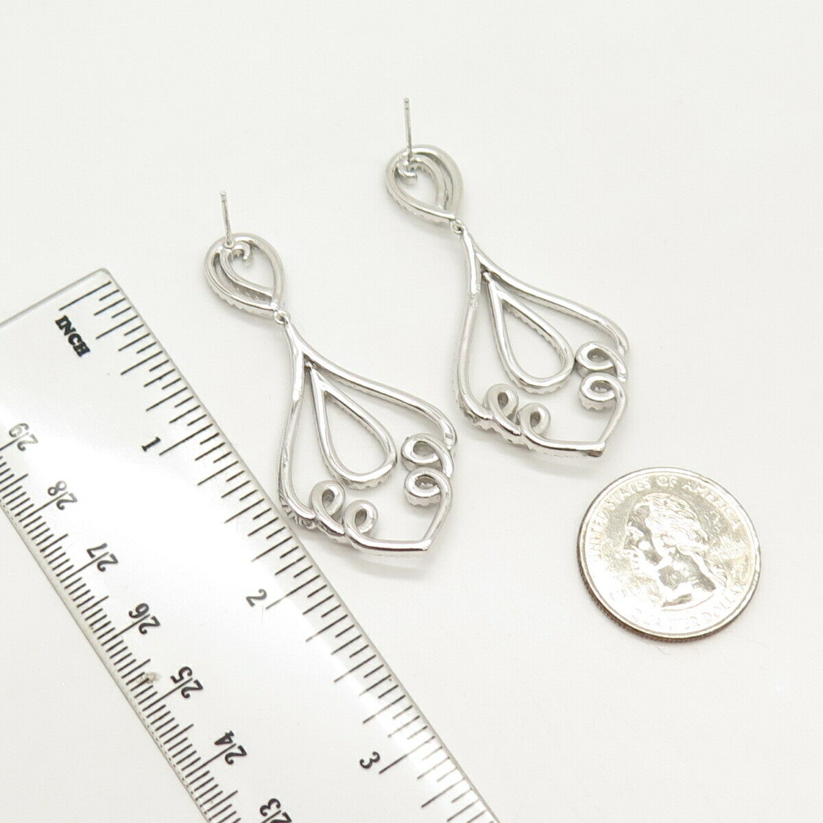 925 Sterling Silver Pave C Z Dangling Earrings