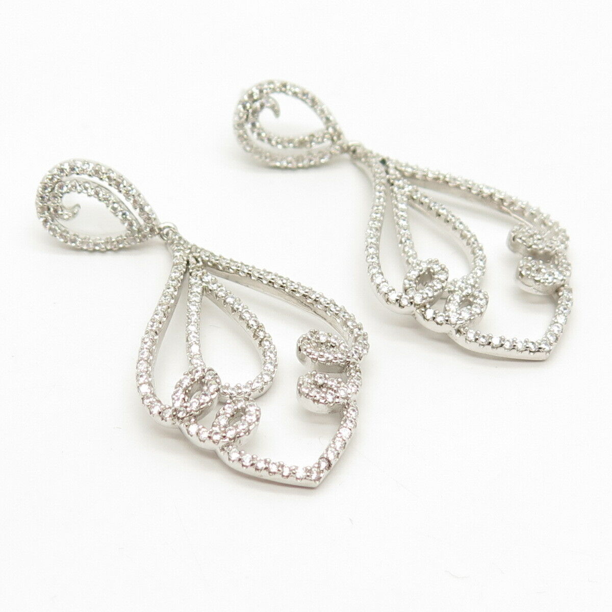 925 Sterling Silver Pave C Z Dangling Earrings