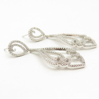 925 Sterling Silver Pave C Z Dangling Earrings