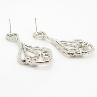 925 Sterling Silver Pave C Z Dangling Earrings