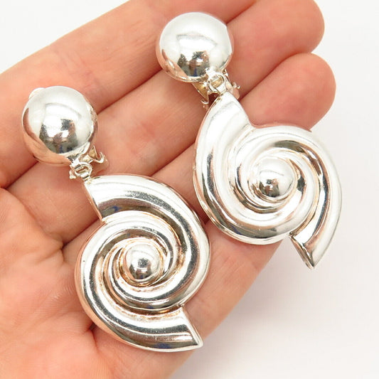 925 Sterling Sterling Vintage Spiral Design Dangling Clip On Earrings