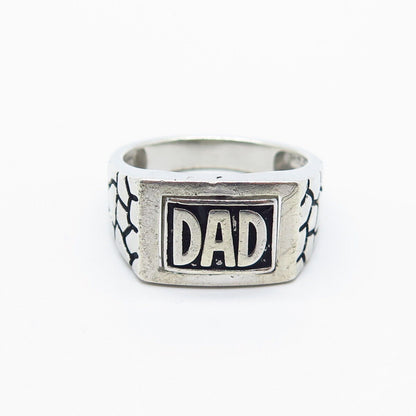 925 Sterling Silver Vintage Real Diamond ''DAD'' Movable Signet Ring Size 10