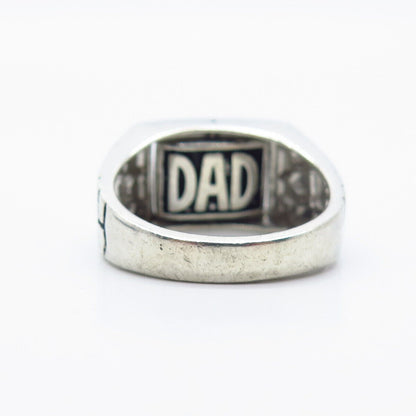 925 Sterling Silver Vintage Real Diamond ''DAD'' Movable Signet Ring Size 10