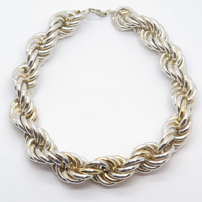 925 Sterling Silver Gold Plated 2-Tone Vintage Twisted Rope Chain Necklace 16"