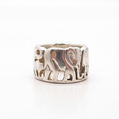 925 Sterling Silver Vintage Elephant Family Band Ring Size 7