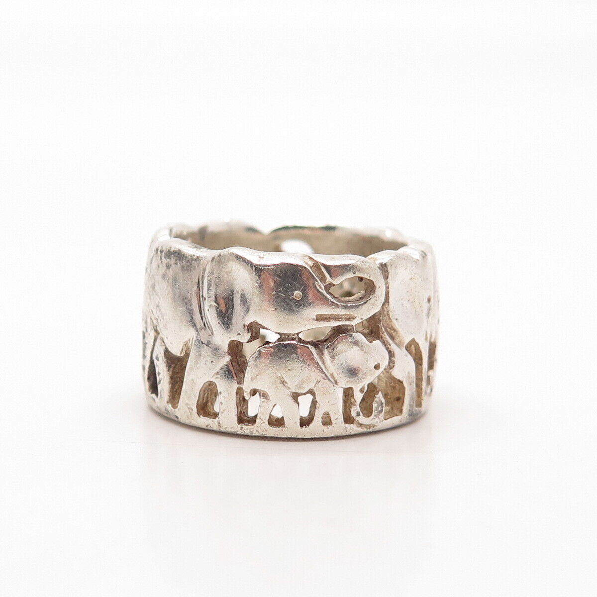 925 Sterling Silver Vintage Elephant Family Band Ring Size 7