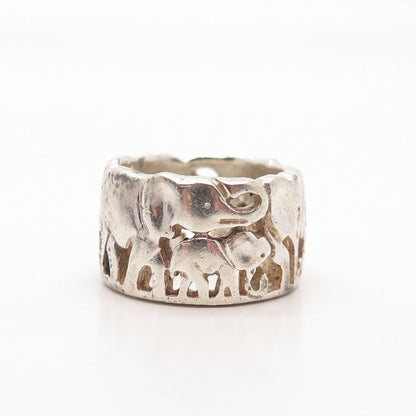 925 Sterling Silver Vintage Elephant Family Band Ring Size 7