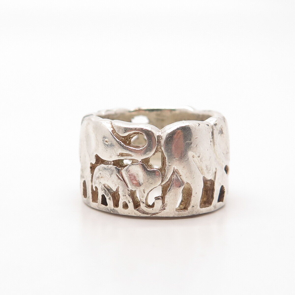 925 Sterling Silver Vintage Elephant Family Band Ring Size 7