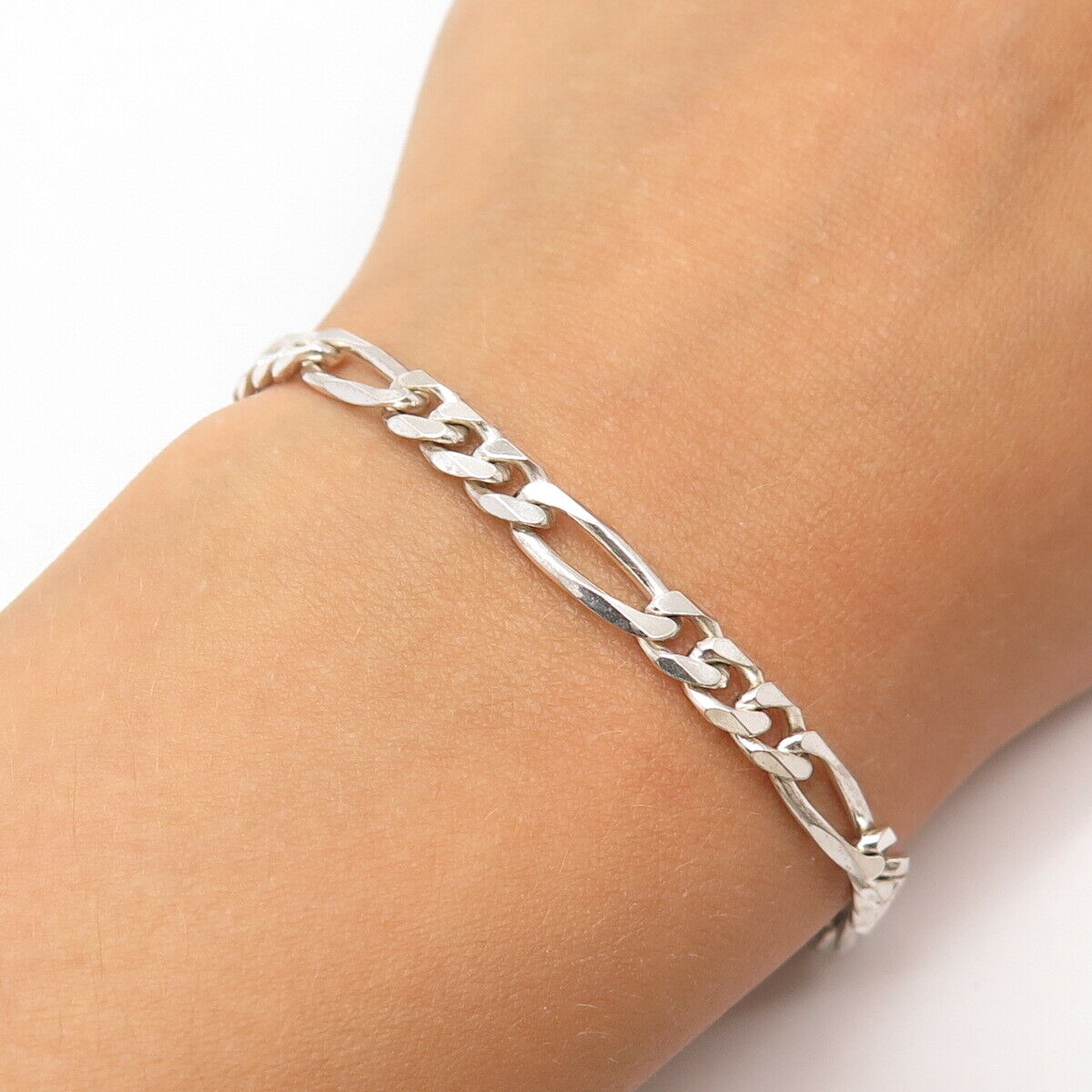 925 Sterling Silver Italy Figaro Link Bracelet 7.25"