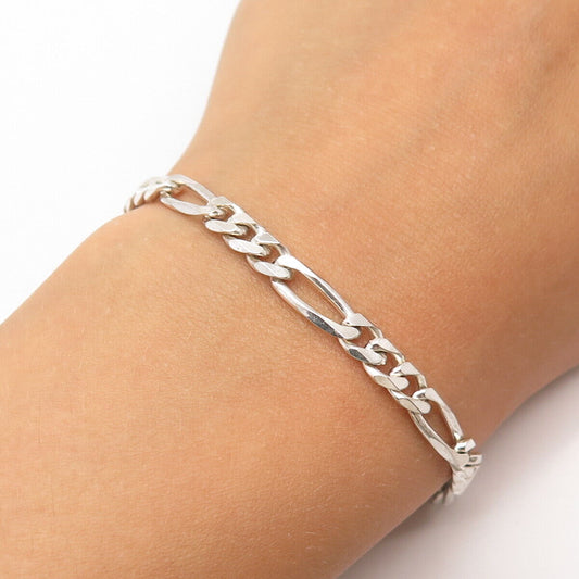 925 Sterling Silver Italy Figaro Link Bracelet 7.25"