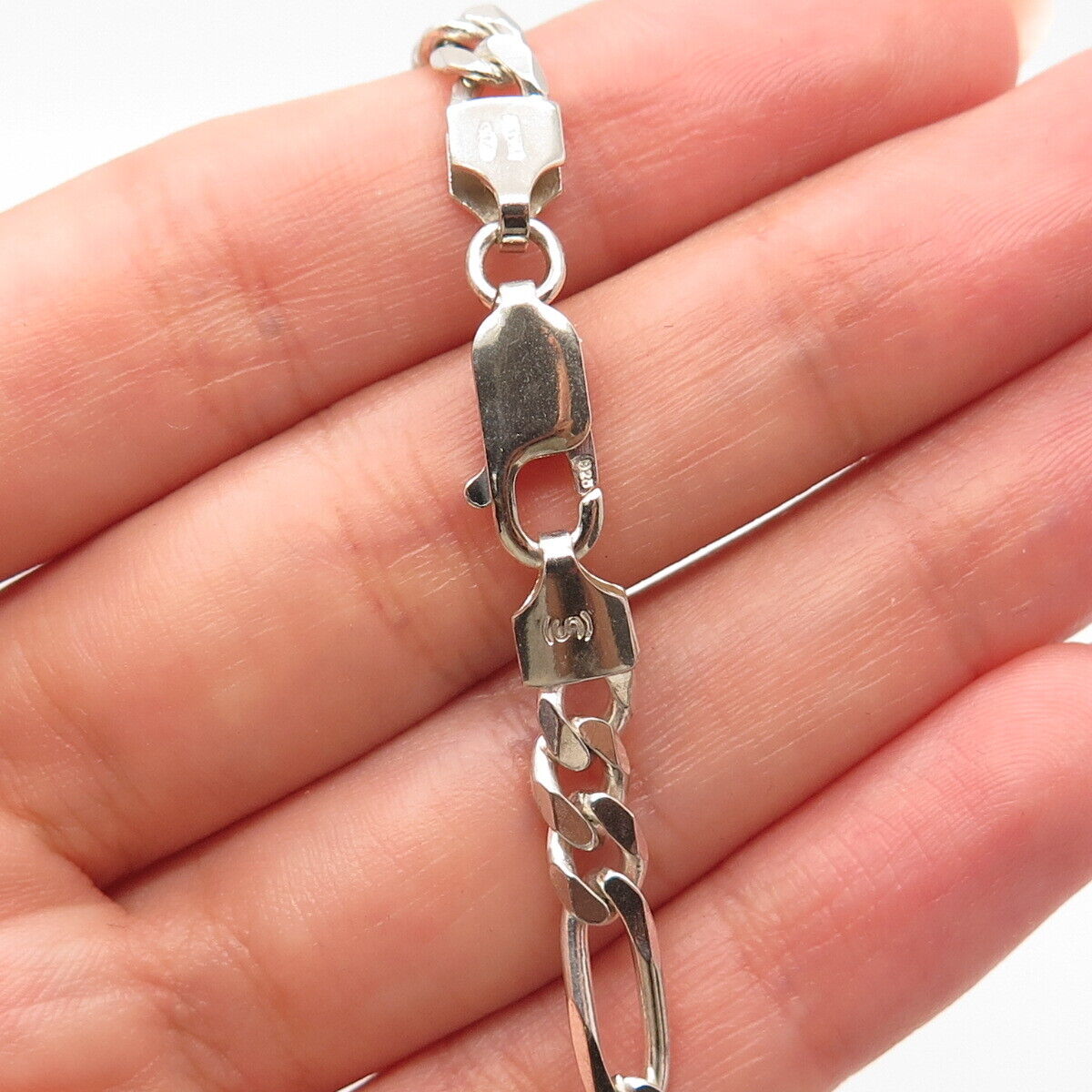 925 Sterling Silver Italy Figaro Link Bracelet 7.25"