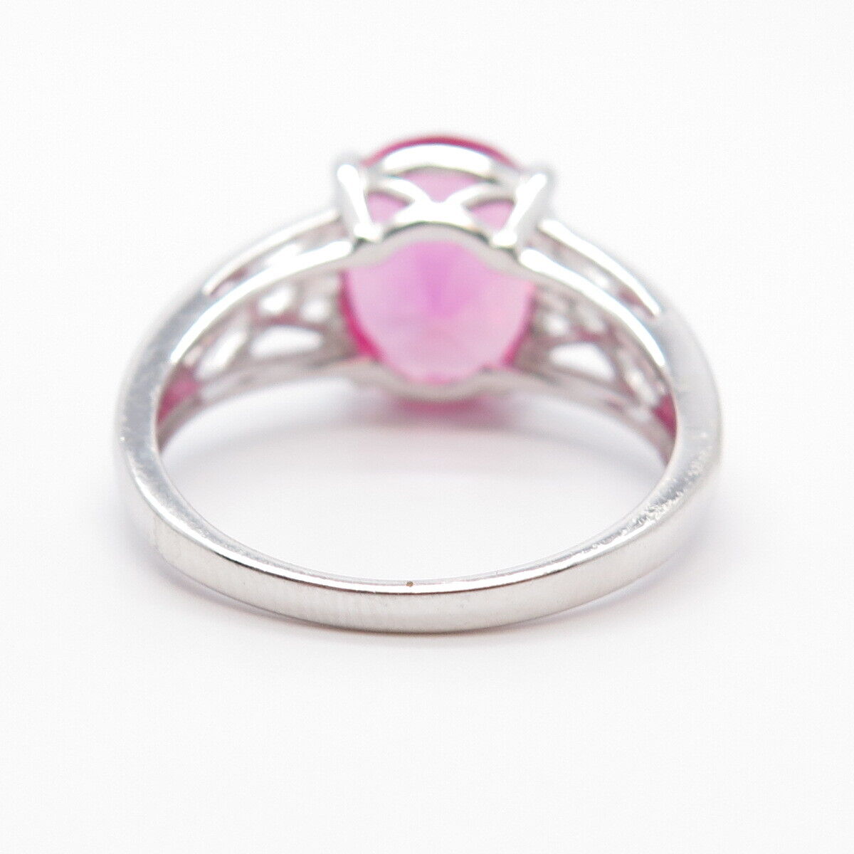 925 Sterling Silver Lab-Created Pink Sapphire Ring Size 8.75