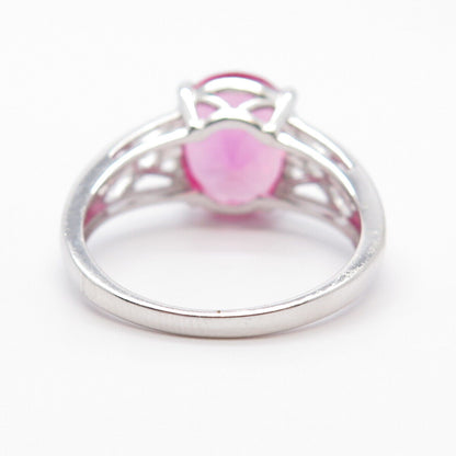 925 Sterling Silver Lab-Created Pink Sapphire Ring Size 8.75