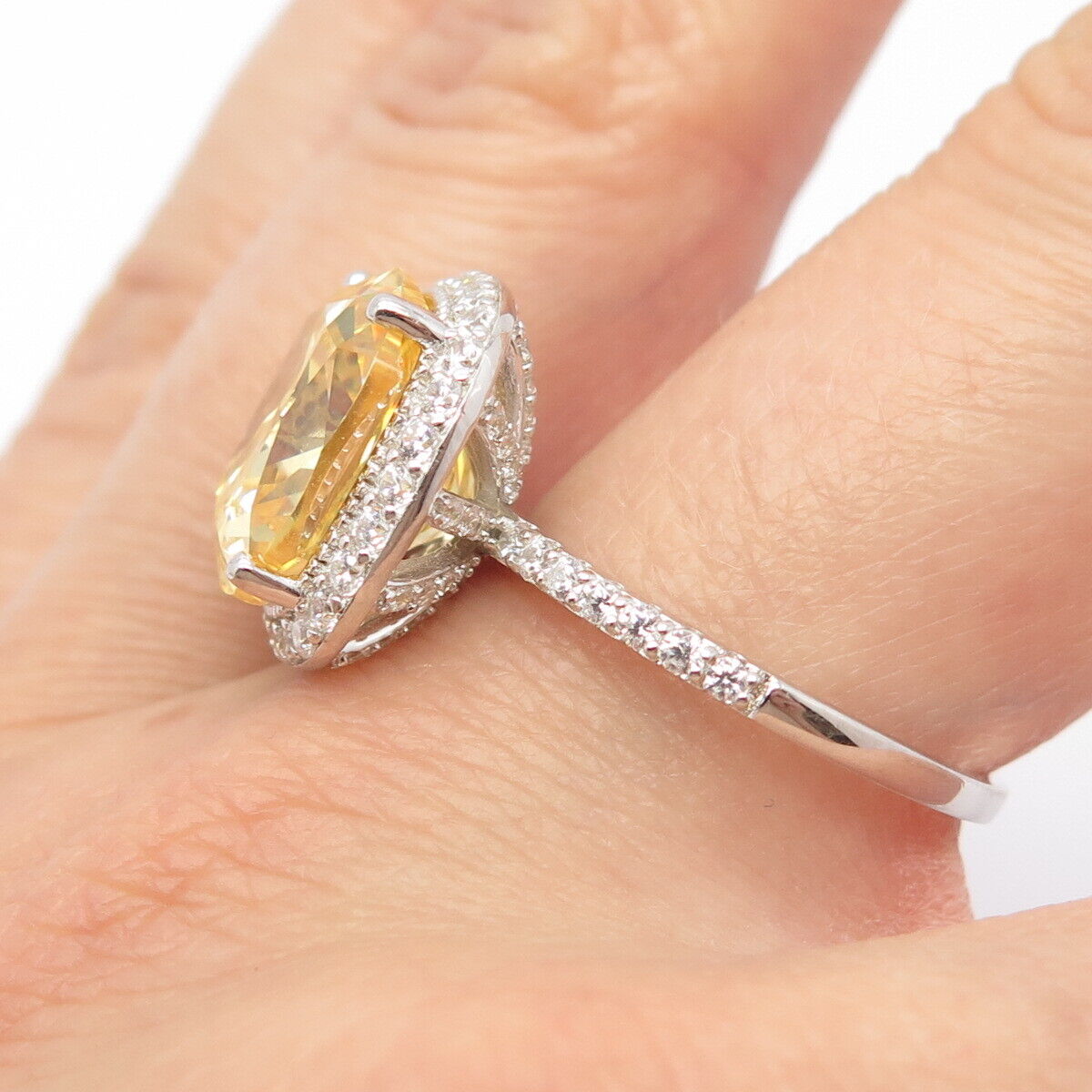 925 Sterling Silver White & Citrine-Tone C Z Ring Size 9.25