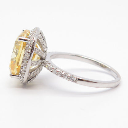 925 Sterling Silver White & Citrine-Tone C Z Ring Size 9.25