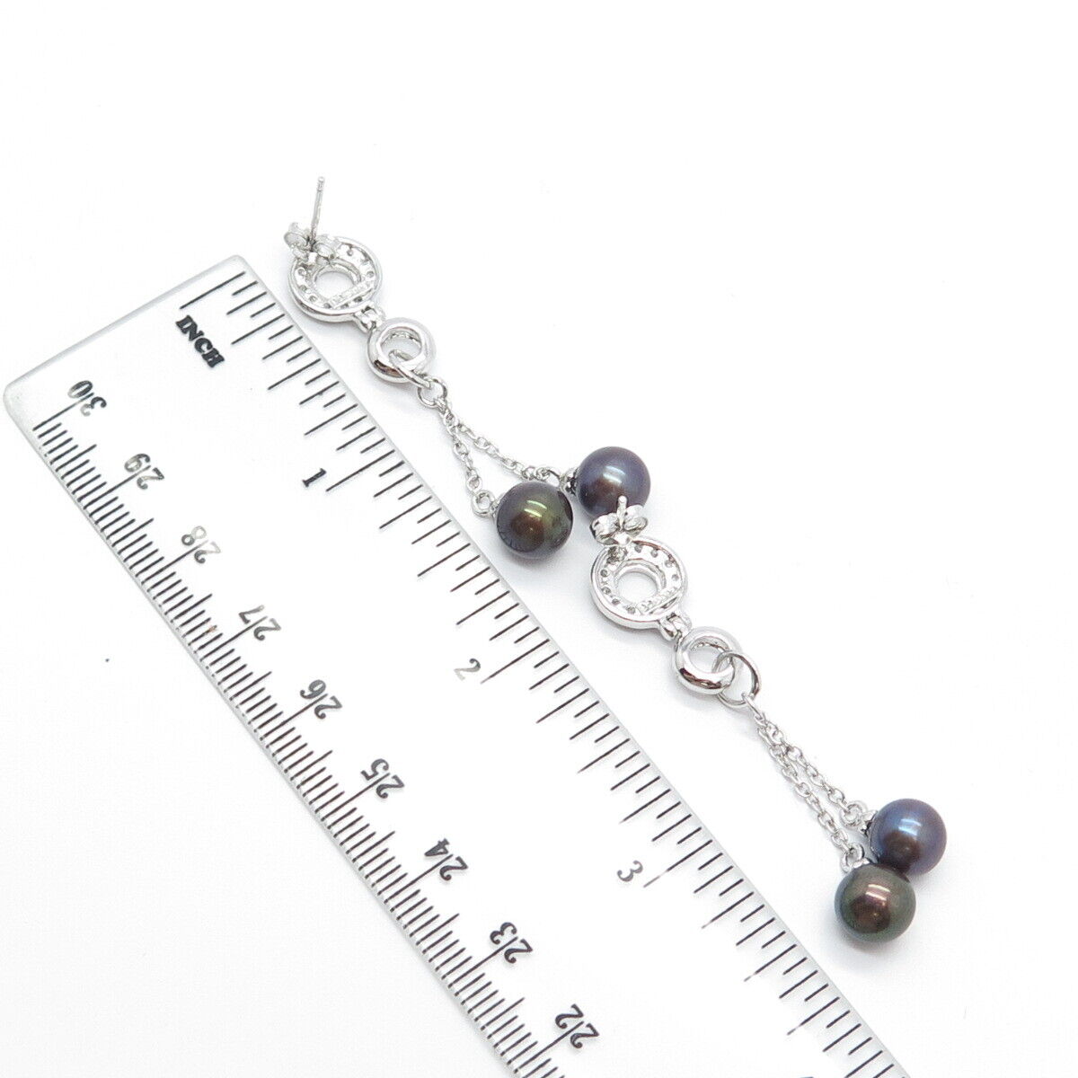 925 Sterling Silver Real Brown Pearl & C Z Dangling Earrings