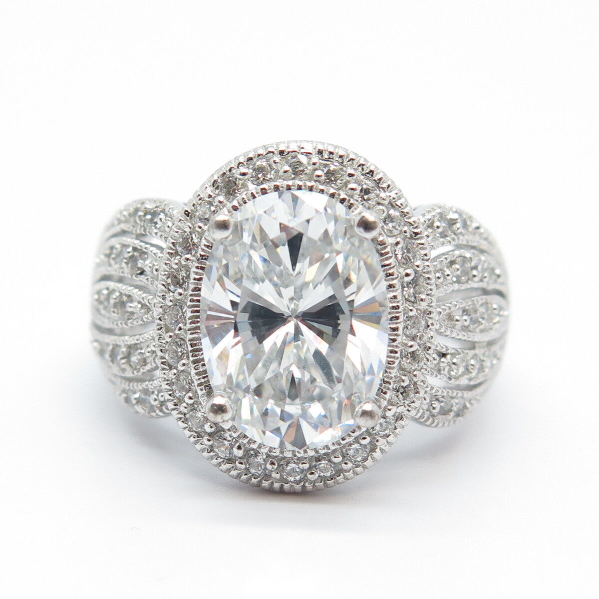 925 Sterling Silver Pave C Z Ring Size 5.25