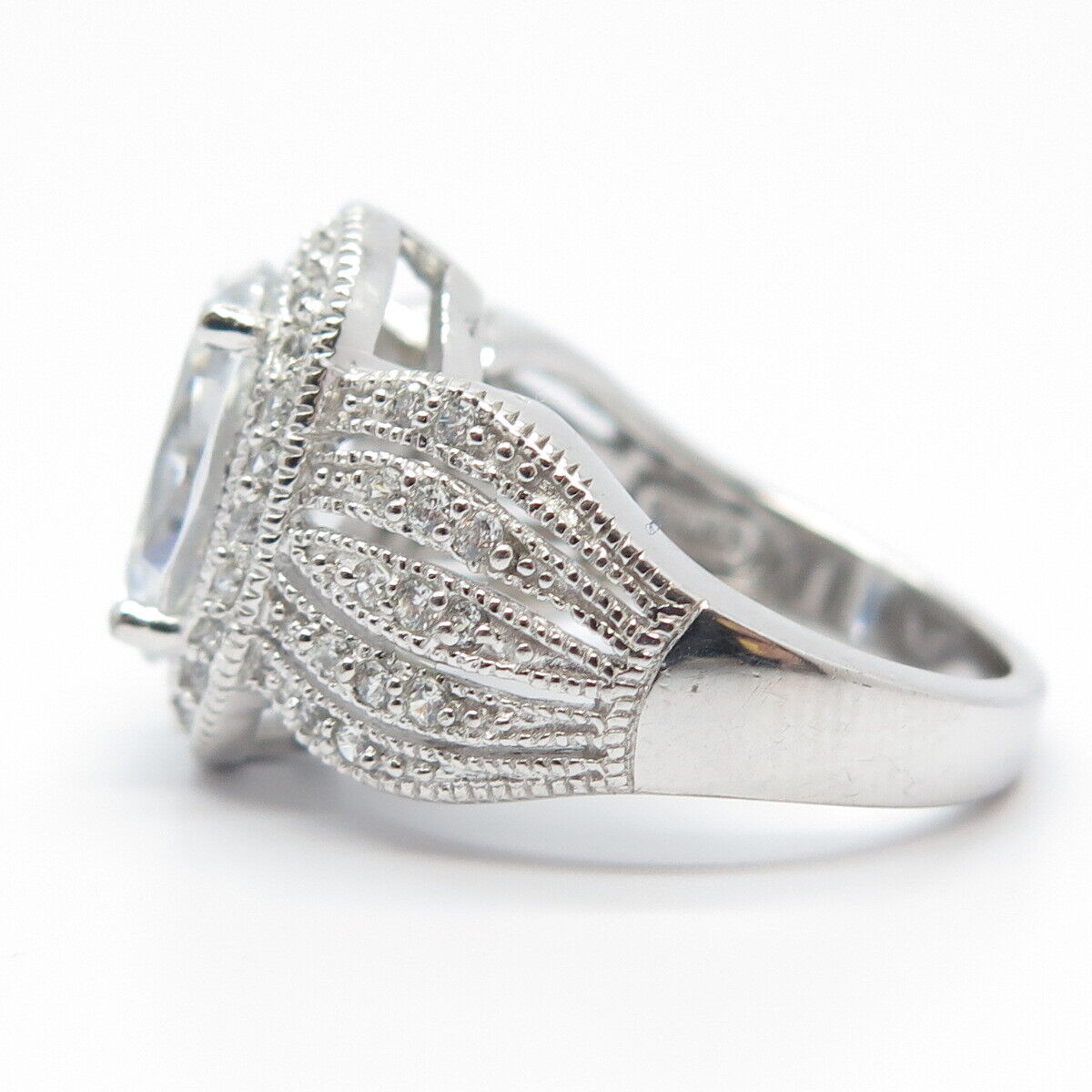 925 Sterling Silver Pave C Z Ring Size 5.25