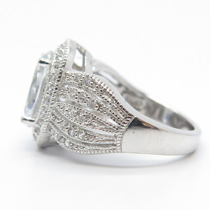 925 Sterling Silver Pave C Z Ring Size 5.25