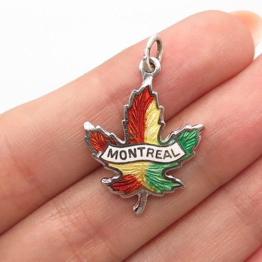 925 Sterling Silver Vintage Breadner & Co. Enamel "Montreal" Maple Leaf Pendant