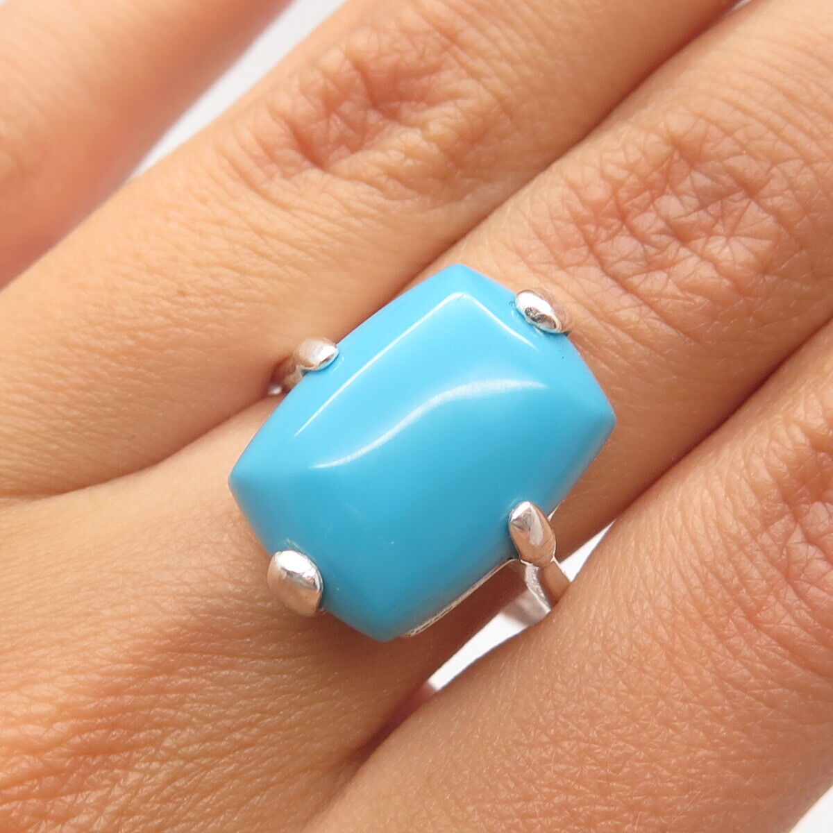 925 Sterling Silver Vintage LA Faux Turquoise Radiant-Cut Ring Size 9.5