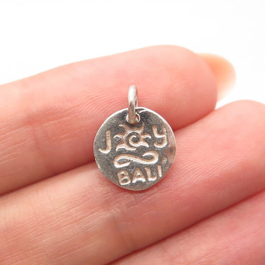 925 Sterling Silver Vintage "Joy Bali" Round Charm Pendant