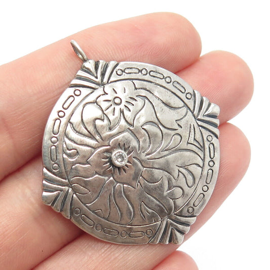 925 Sterling Silver Vintage C Z Ornate Pendant