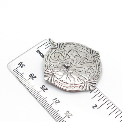 925 Sterling Silver Vintage C Z Ornate Pendant