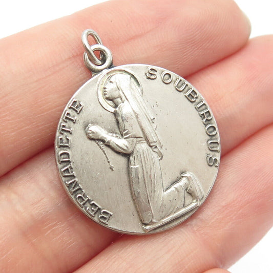 925 Sterling Silver Vintage Prying St. Bernadette Soubirous Religious Pendant