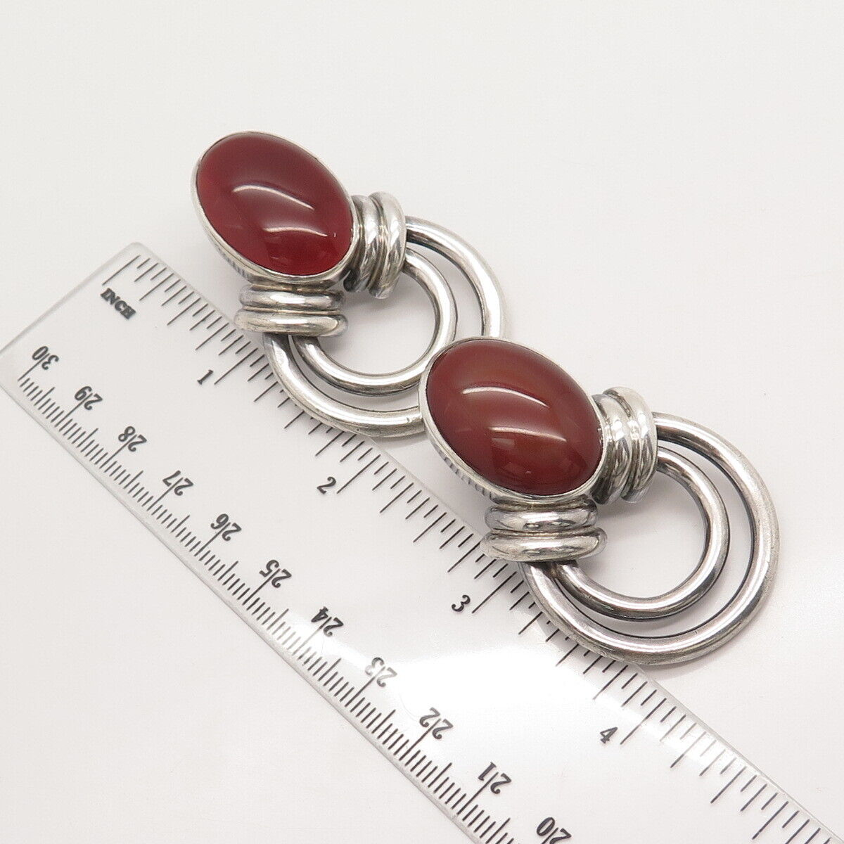 925 Sterling Silver Vintage Dulce Mexico Real Agate Gemstone Clip On Earrings