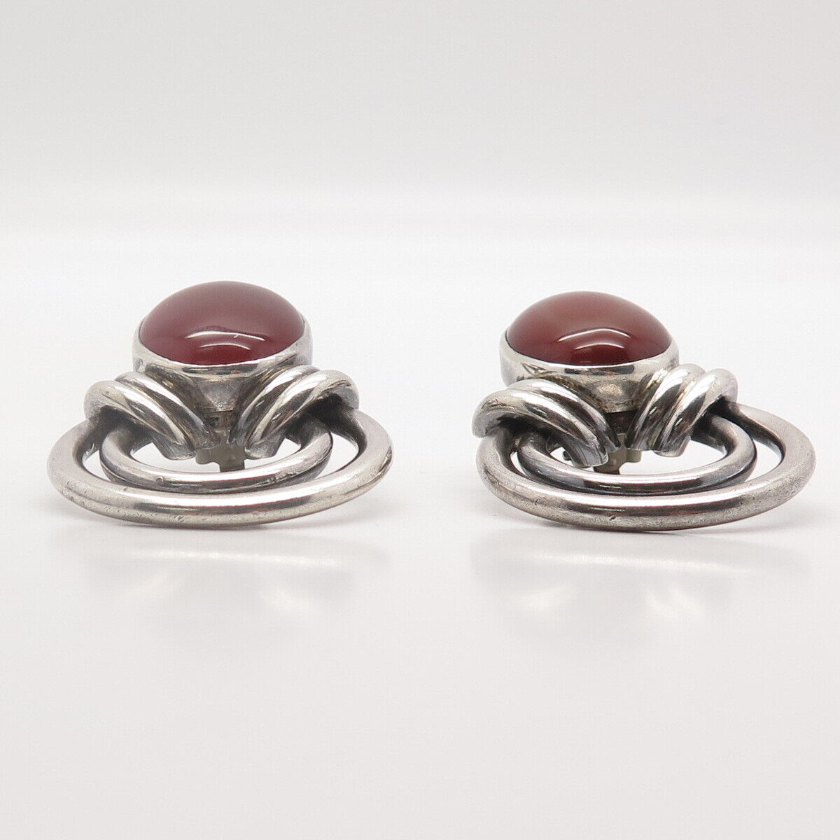 925 Sterling Silver Vintage Dulce Mexico Real Agate Gemstone Clip On Earrings