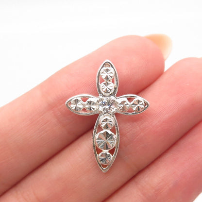 925 Sterling Silver Round-Cut C Z Cross Pendant