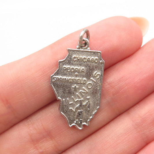 925 Sterling Silver Vintage Wells "Illinois" State Map Charm Pendant