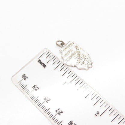 925 Sterling Silver Vintage Wells "Illinois" State Map Charm Pendant