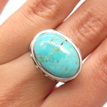 925 Sterling Silver Vintage Turquoise Malachite Lapis Lazuli Gem Ring Size 6.75