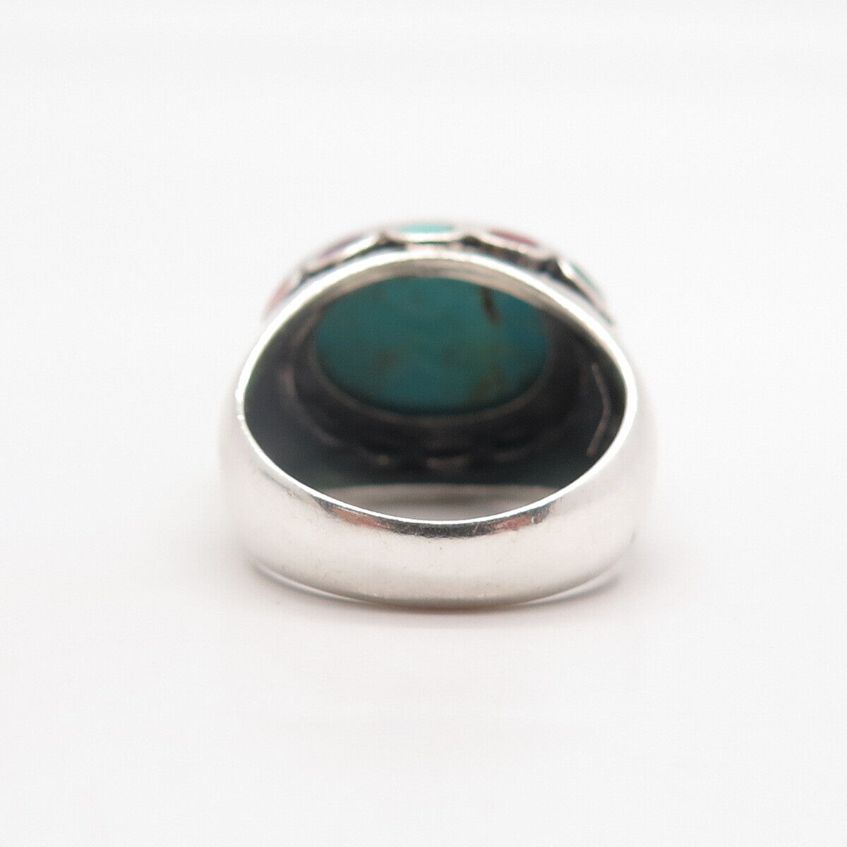 925 Sterling Silver Vintage Turquoise Malachite Lapis Lazuli Gem Ring Size 6.75