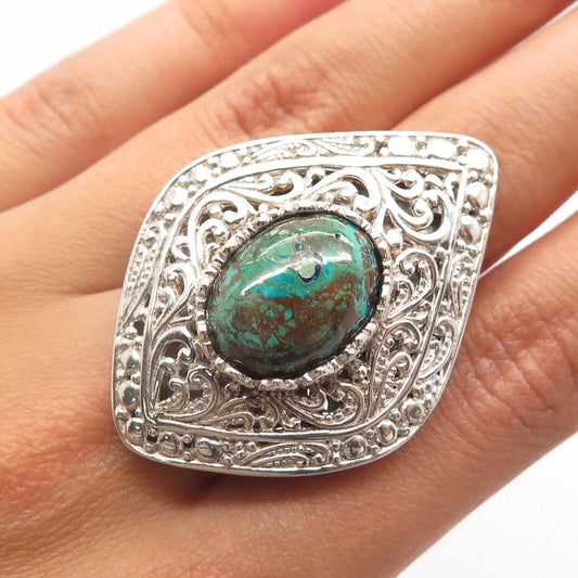 925 Sterling Silver Vintage Beria Turquoise Gem Ornate Statement Ring Size 8