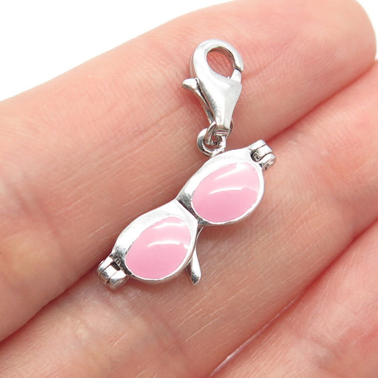925 Sterling Silver Pink Enamel Sunglasses Charm Pendant