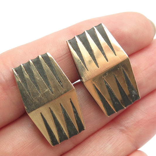 925 Sterling Silver 2-Tone Vintage Mexico Real Wood Modernist Cufflinks