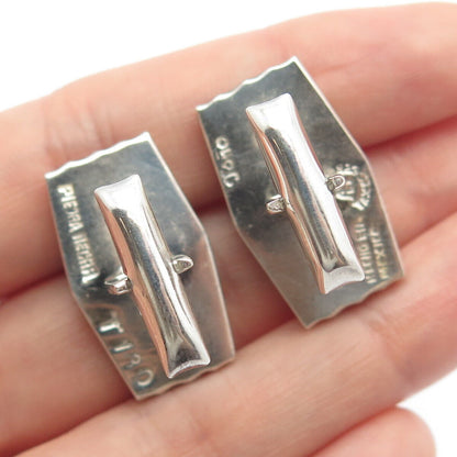 925 Sterling Silver 2-Tone Vintage Mexico Real Wood Modernist Cufflinks