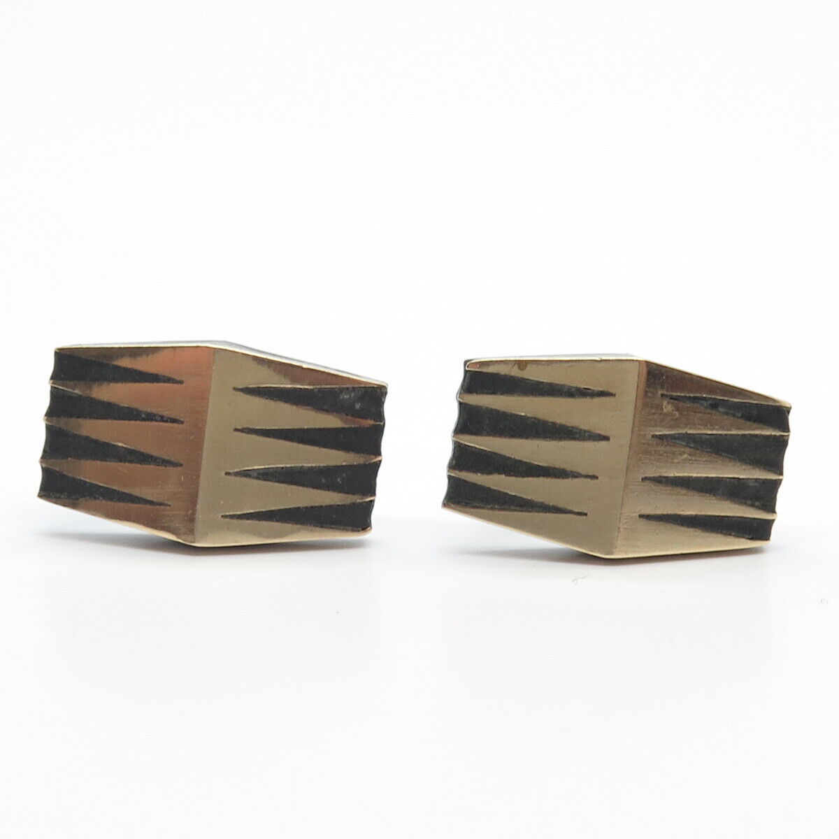 925 Sterling Silver 2-Tone Vintage Mexico Real Wood Modernist Cufflinks