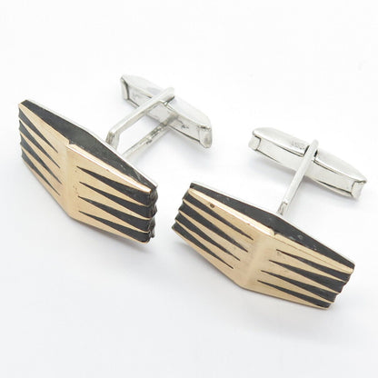 925 Sterling Silver 2-Tone Vintage Mexico Real Wood Modernist Cufflinks